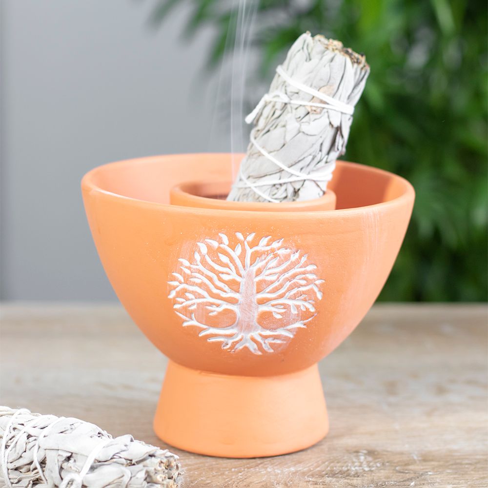 Tree of Life Terracotta Smudge Bowl